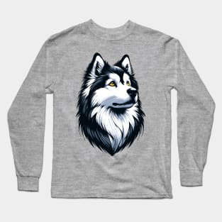 Stunning and Cool American Eskimo Dog Monochrome and Gold Portrait for Father's Day Long Sleeve T-Shirt